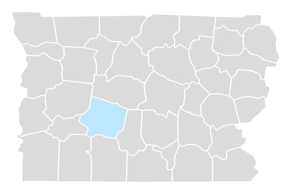 Middle Tennessee map with Maury County highlighted in blue 